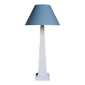 Lampe obélisque effet pierre et abat-jour bleu gris profond, vers 1980