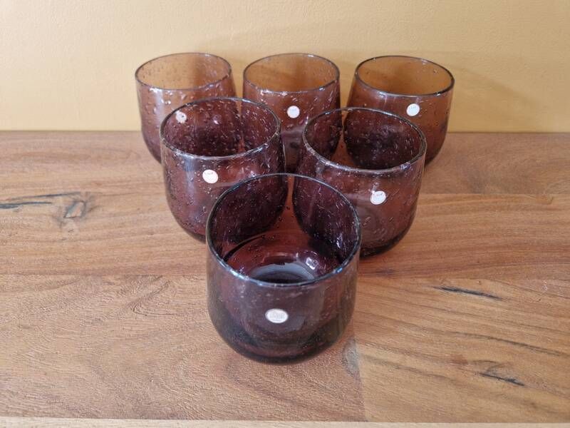 BIOT - Set of 6 bubble glass water tumblers in amethyst colour.