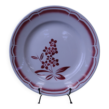 Plat rond fleurs rouge Badonviller