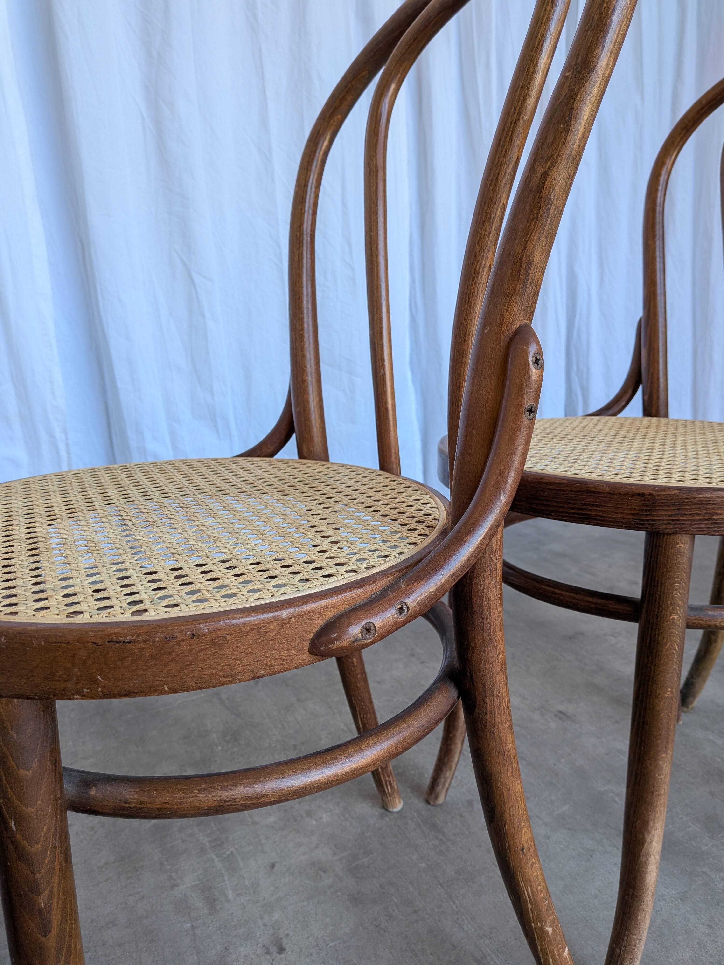 Set of 6 Bentwood Dining Chairs with Cane Seat / Bistro Thonet Style Chairs