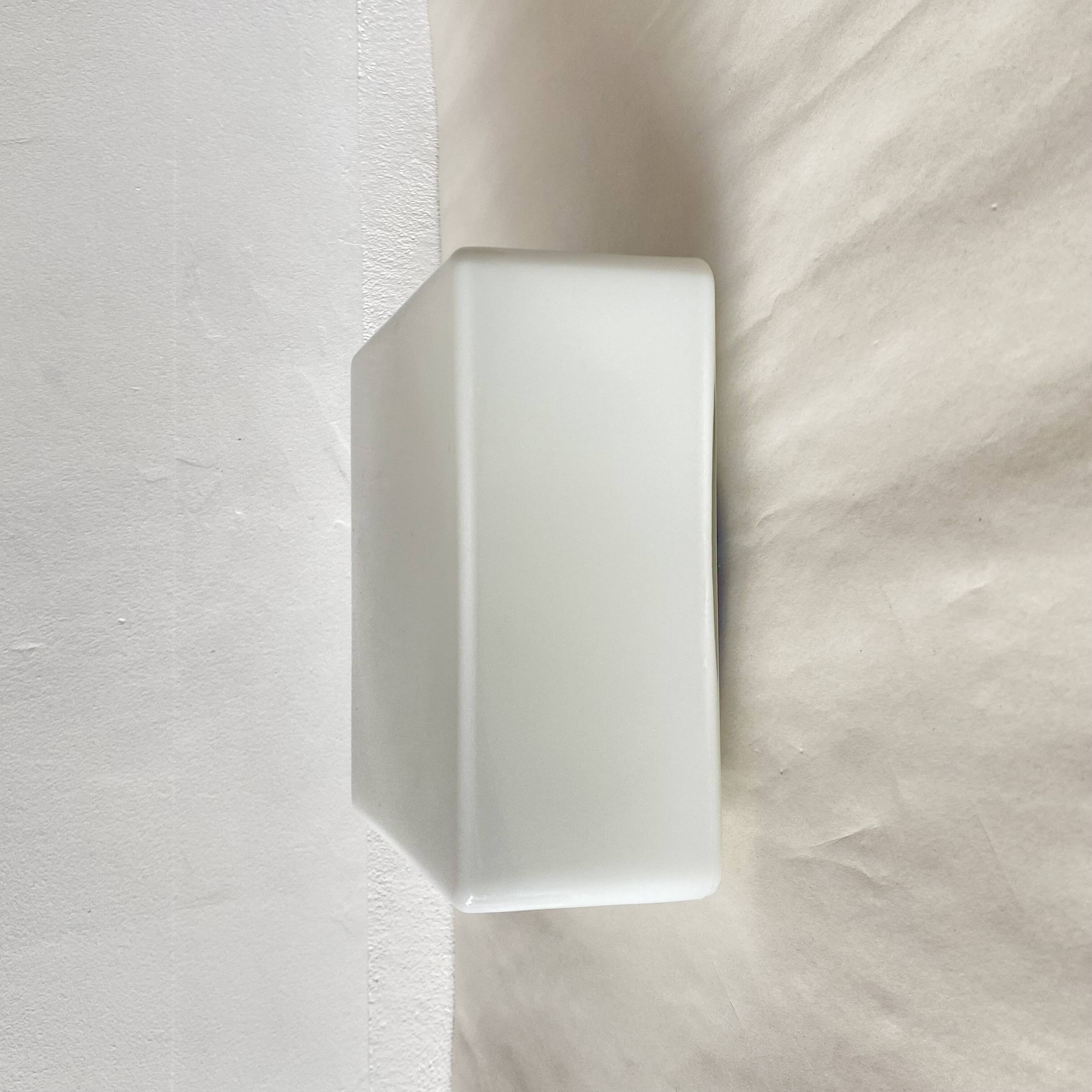 Square opaline wall and ceiling light 19 cm white glass 1960