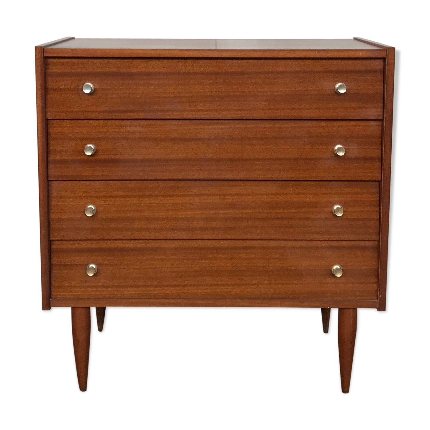 Scandinavian vintage chest of drawers with 4 exotic teak-style wooden drawers 1950 1960