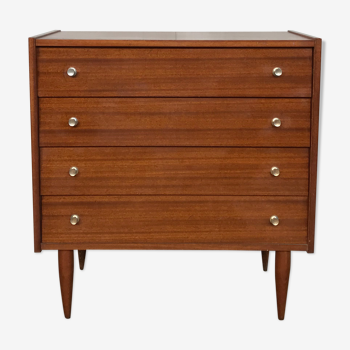 Scandinavian vintage chest of drawers with 4 exotic teak-style wooden drawers 1950 1960