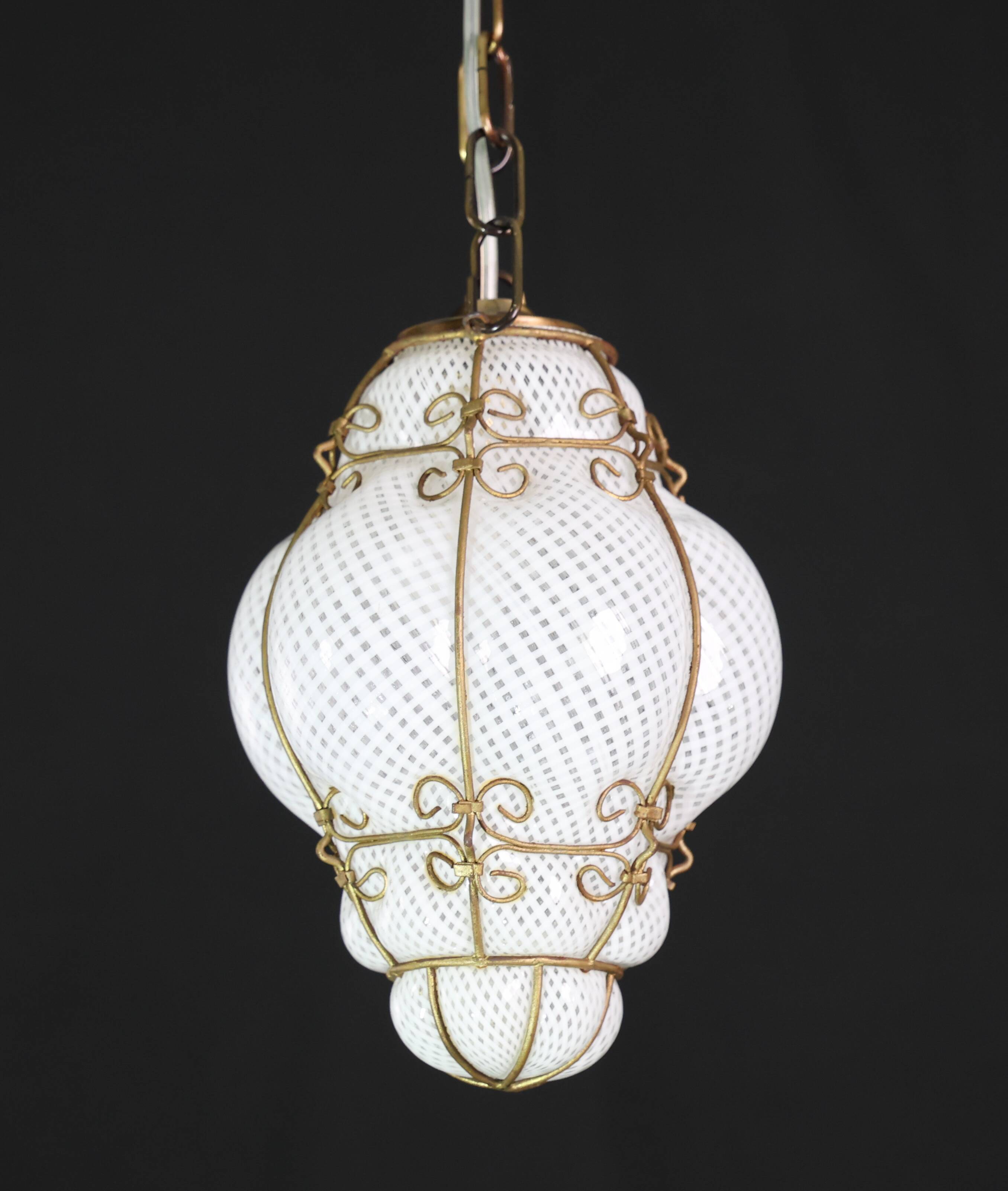 Venetian Lantern in Murano Reticello Glass, 1950s