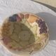 Fruit drainer salad bowl in glazed ceramic slip stamped vintage FG