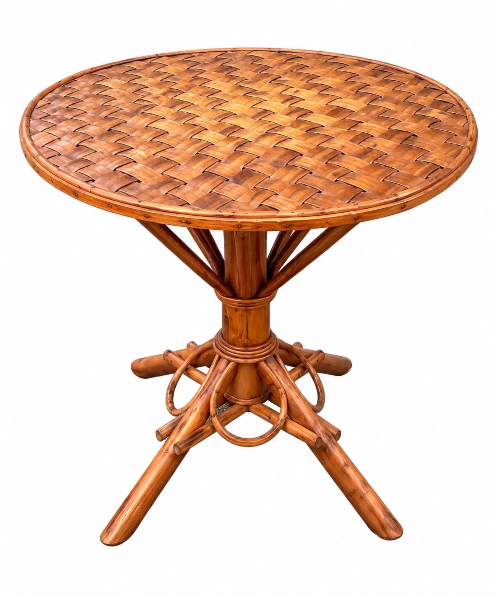 Ensemble de jardin vintage en rotin tressé –table ronde et 4 fauteuils
