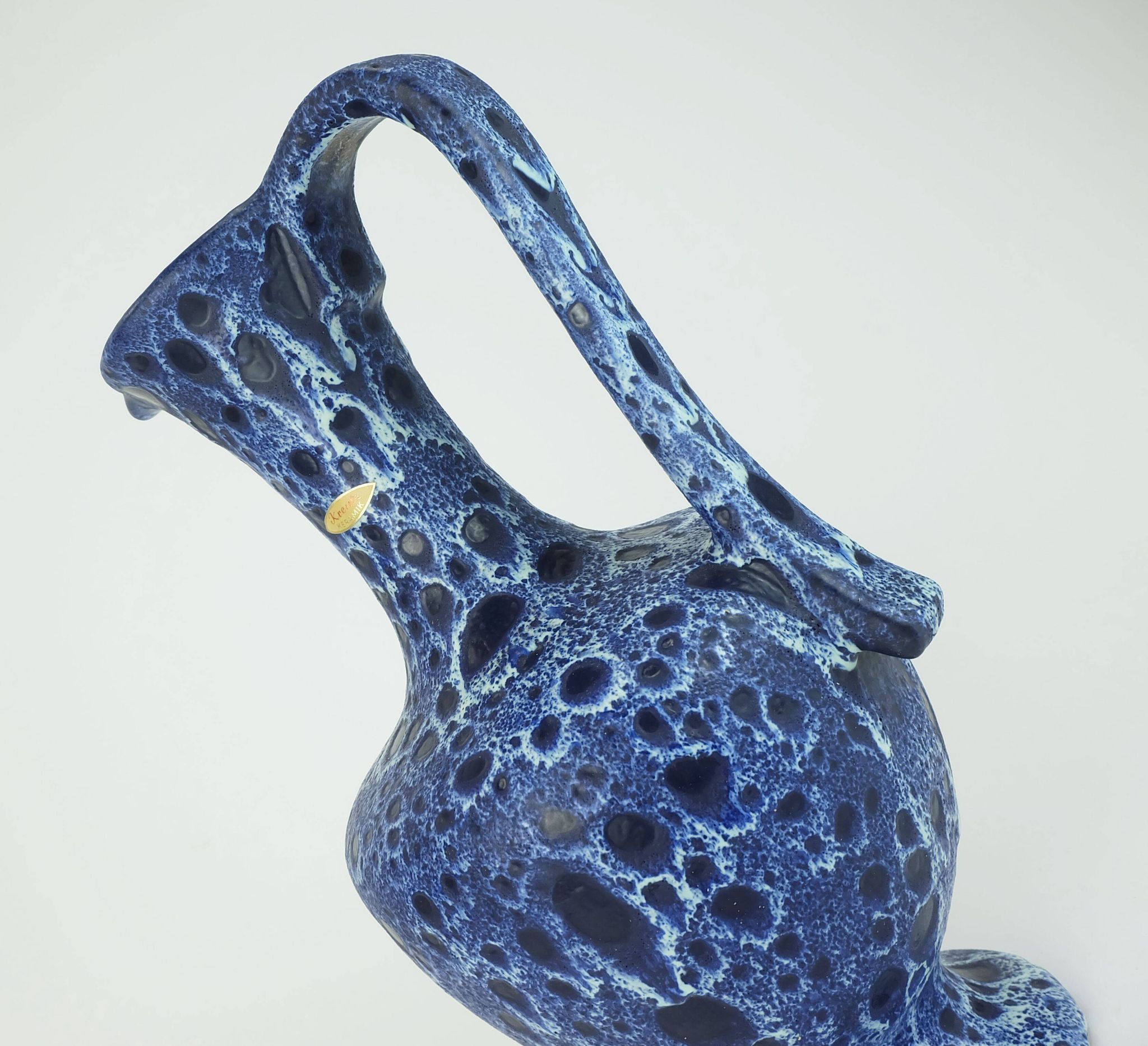 Large vintage kreutz-keramik 1960s 70s vase jug model 228 fat lava drip glaze intense blue