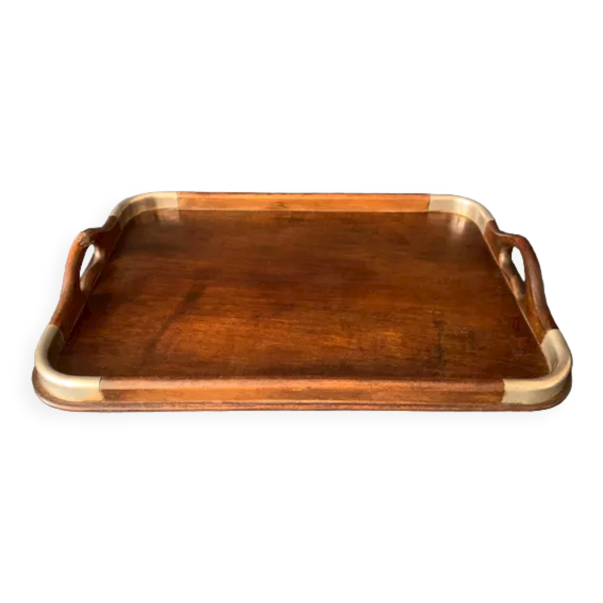 Old tray in wood and brass