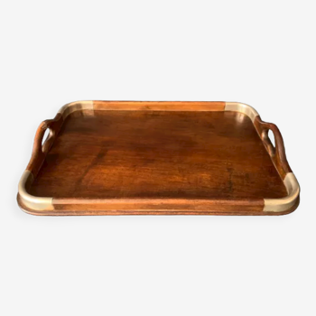 Old tray in wood and brass