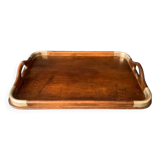 Old tray in wood and brass