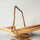 Foldable wooden basket with bamboo handle Danish Midcentury