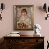 Signed Italian painting portrait of a young girl from the 20th century