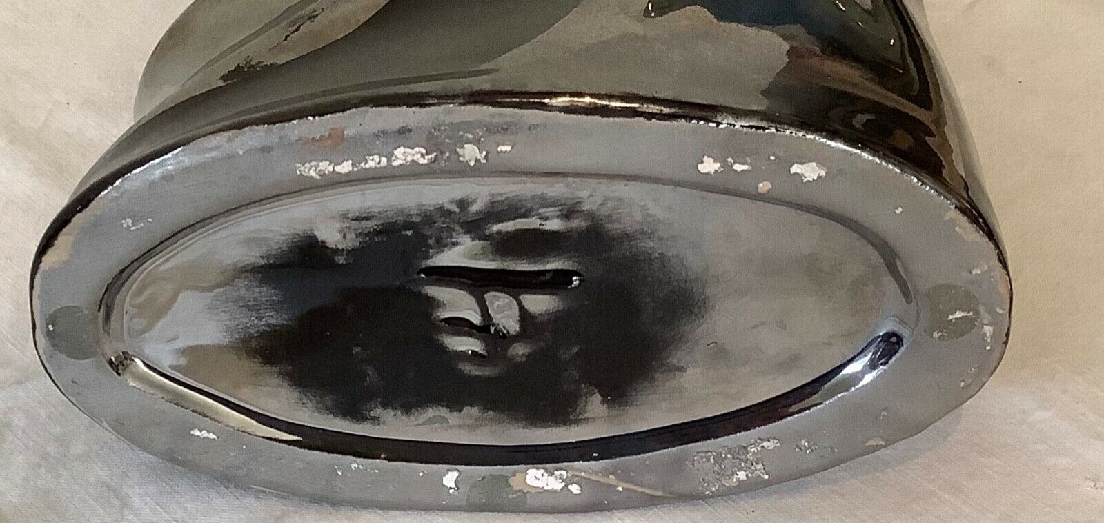 Vintage vase in silver and black lace-up earthenware stamped