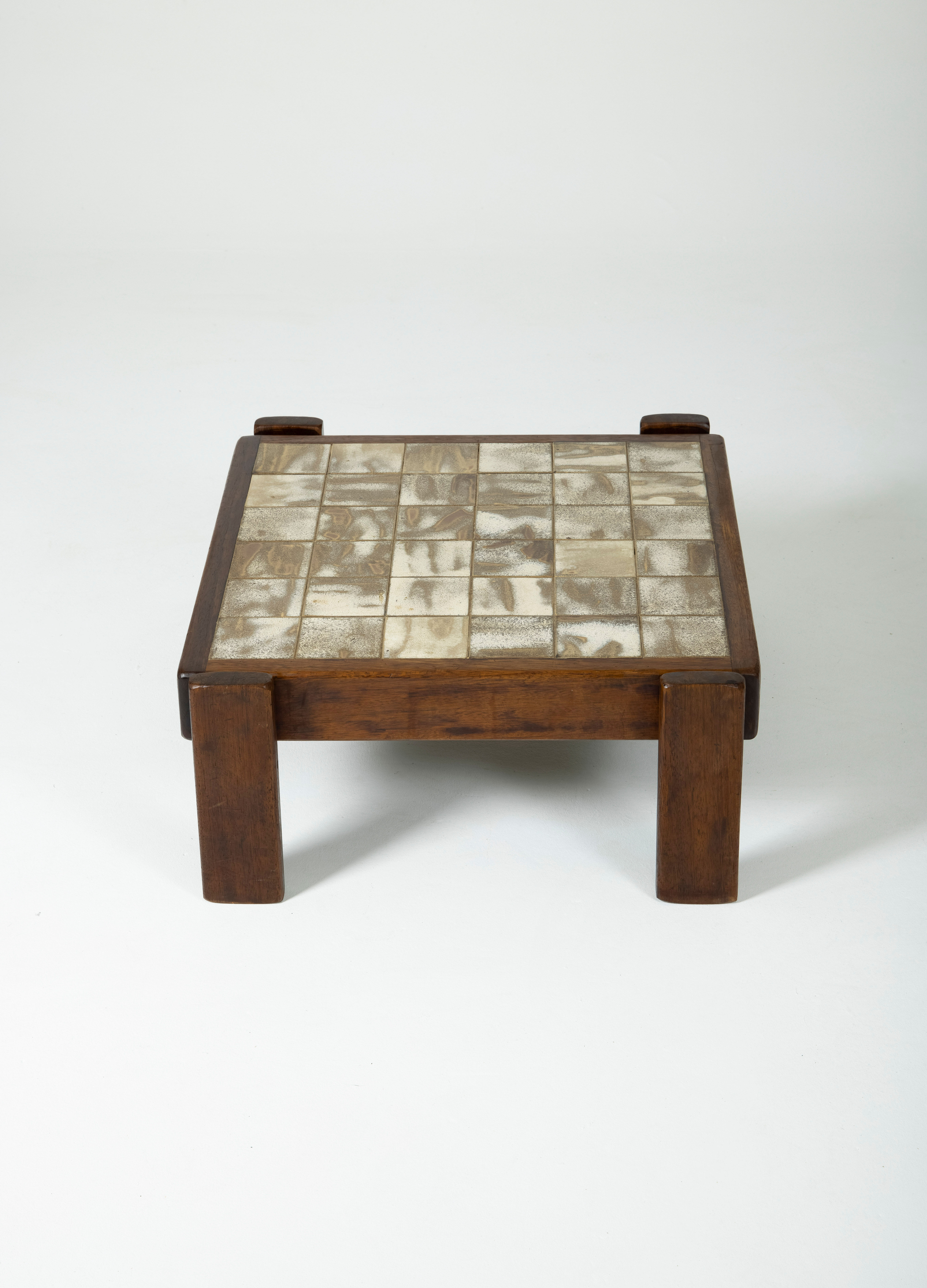 Ceramic and solid wood coffee table, 1960s