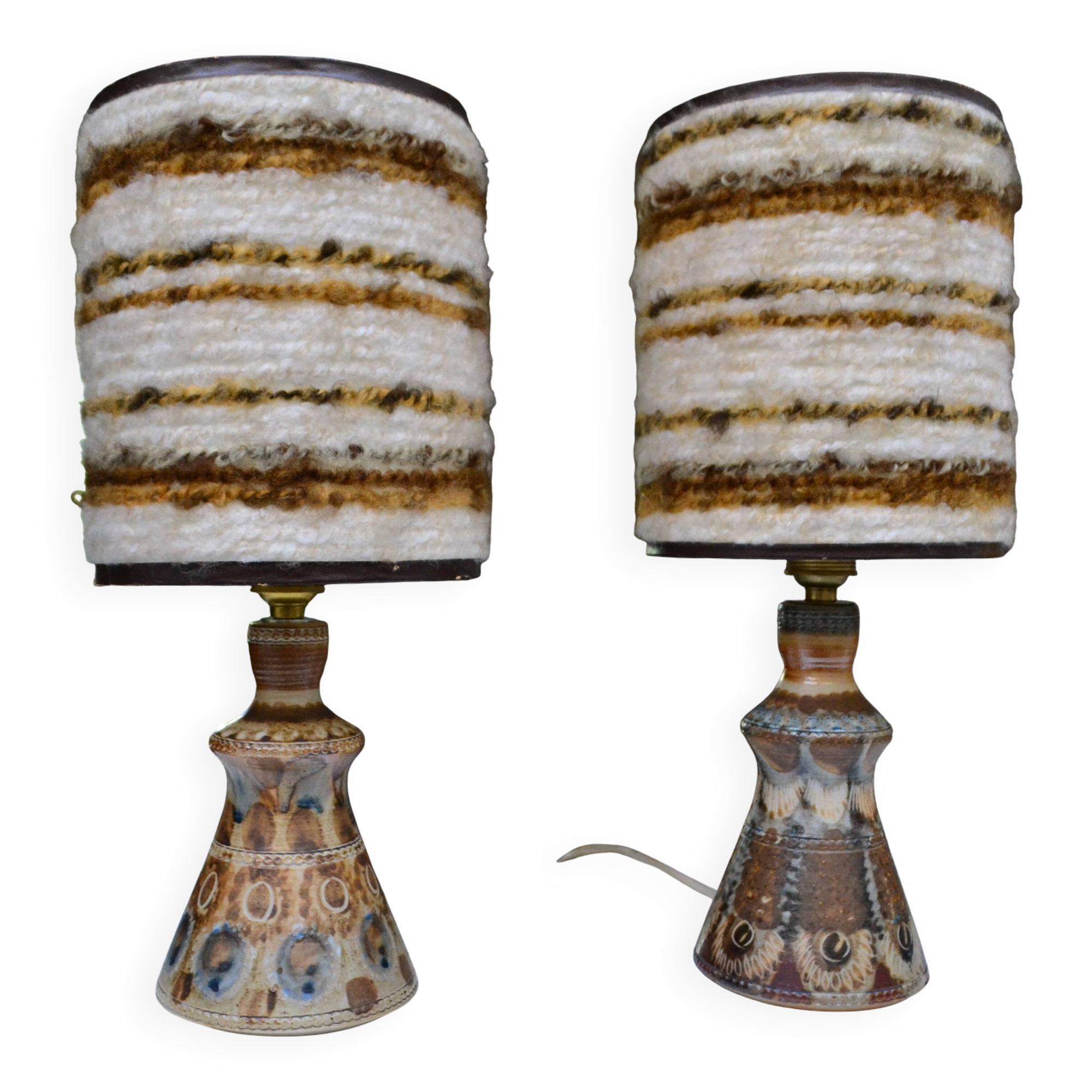 Pair of bedside lamps by Jean-Claude Courjault, ceramic, 1970s.