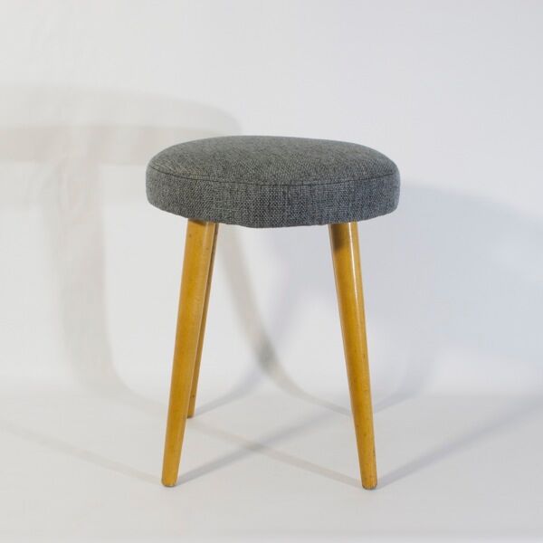 Vintage grey spring stool restored, wood
