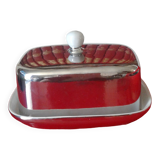 White and silver ceramic butter dish