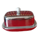 White and silver ceramic butter dish
