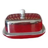 White and silver ceramic butter dish
