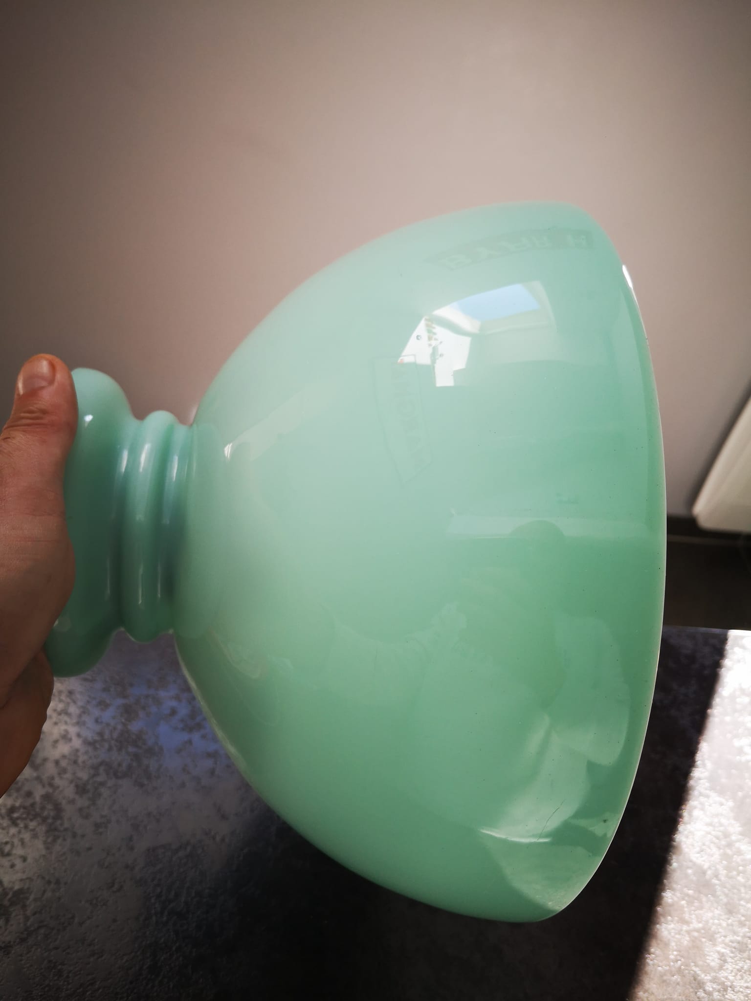 Old lampshade day half globe bell lamp suspension opaline green vintage Ø 30 cm TBE