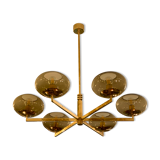 Italian Sciolari chandelier in brass, 6 burners with smoked glass, 1970