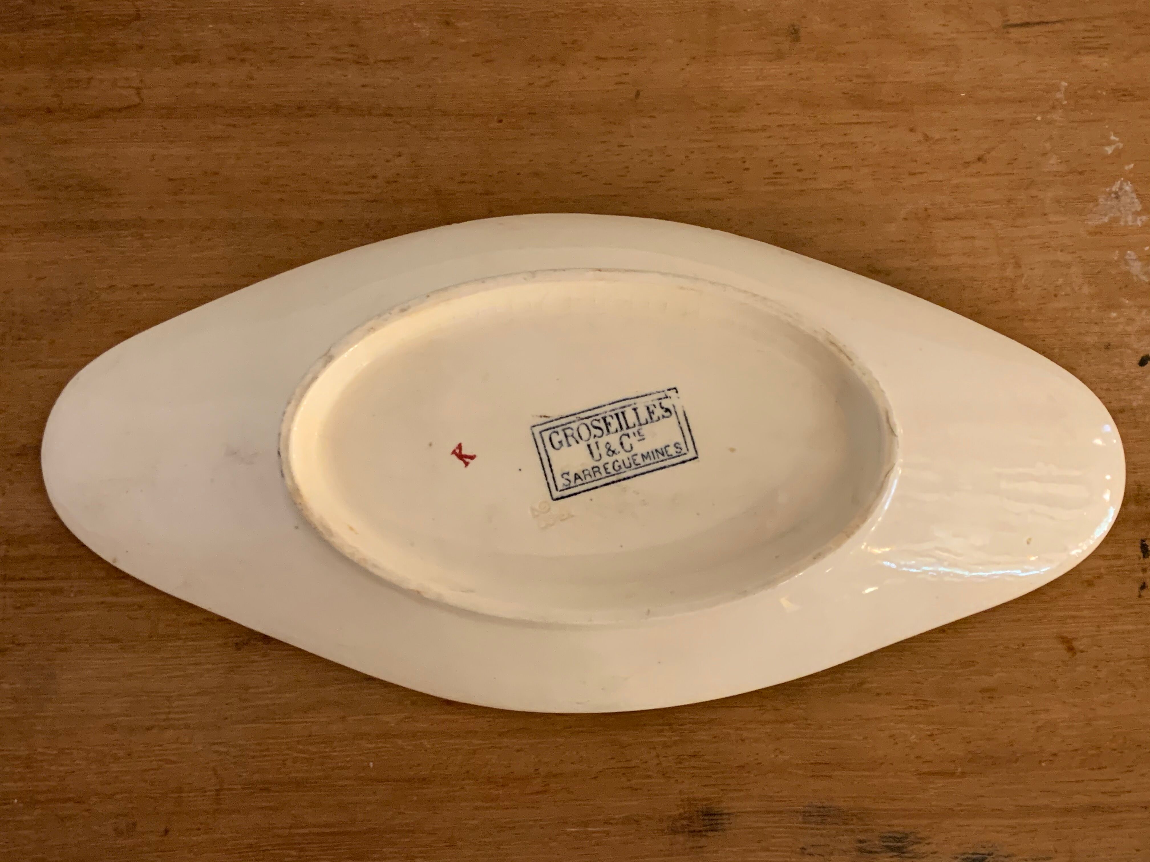 Soupière ravier and dish old blue porcelain Sarreguemines model Groseilles