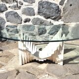 Table basse en verre et travertin