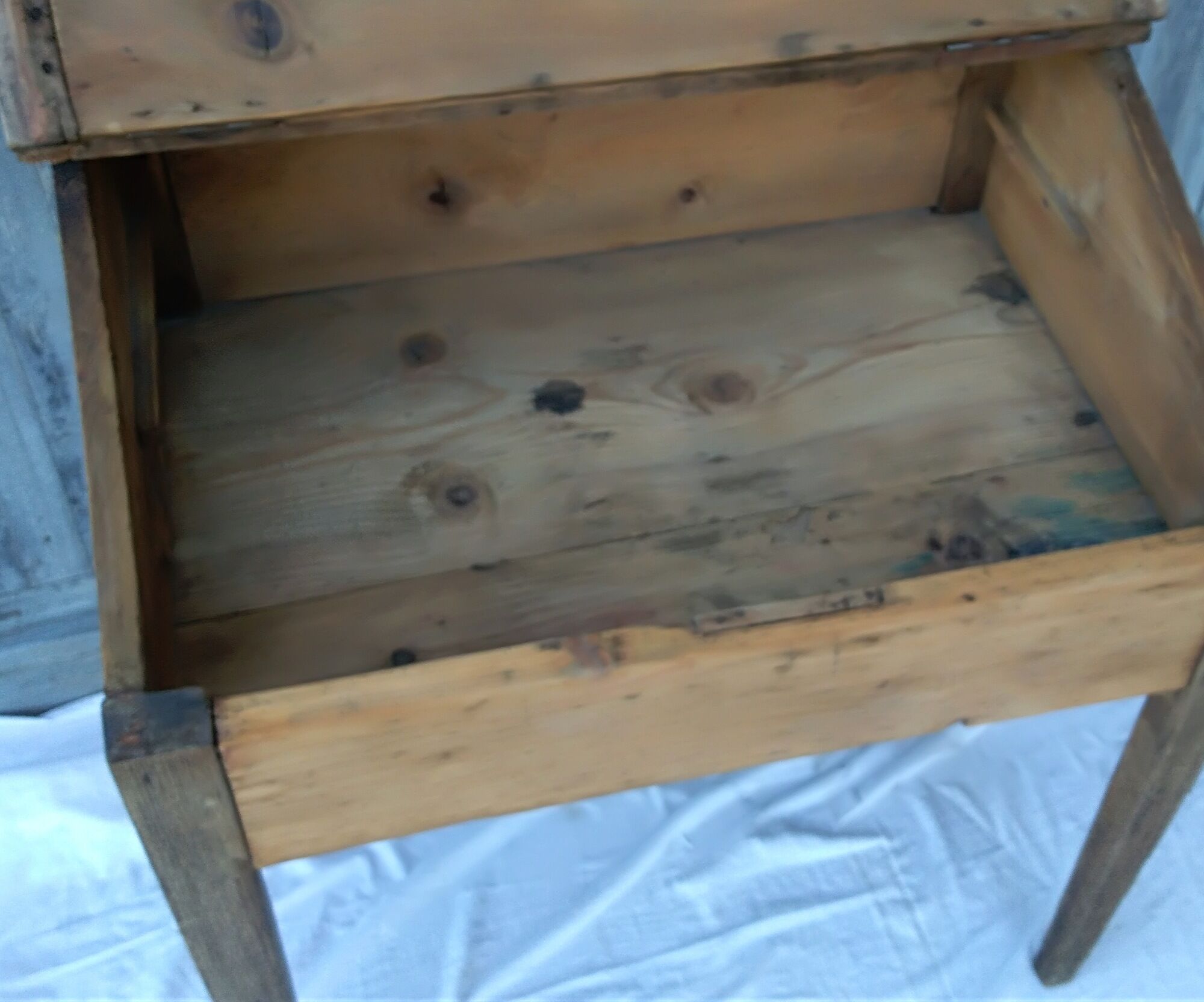former schoolboy desk with felling and his porcelain inkwell
