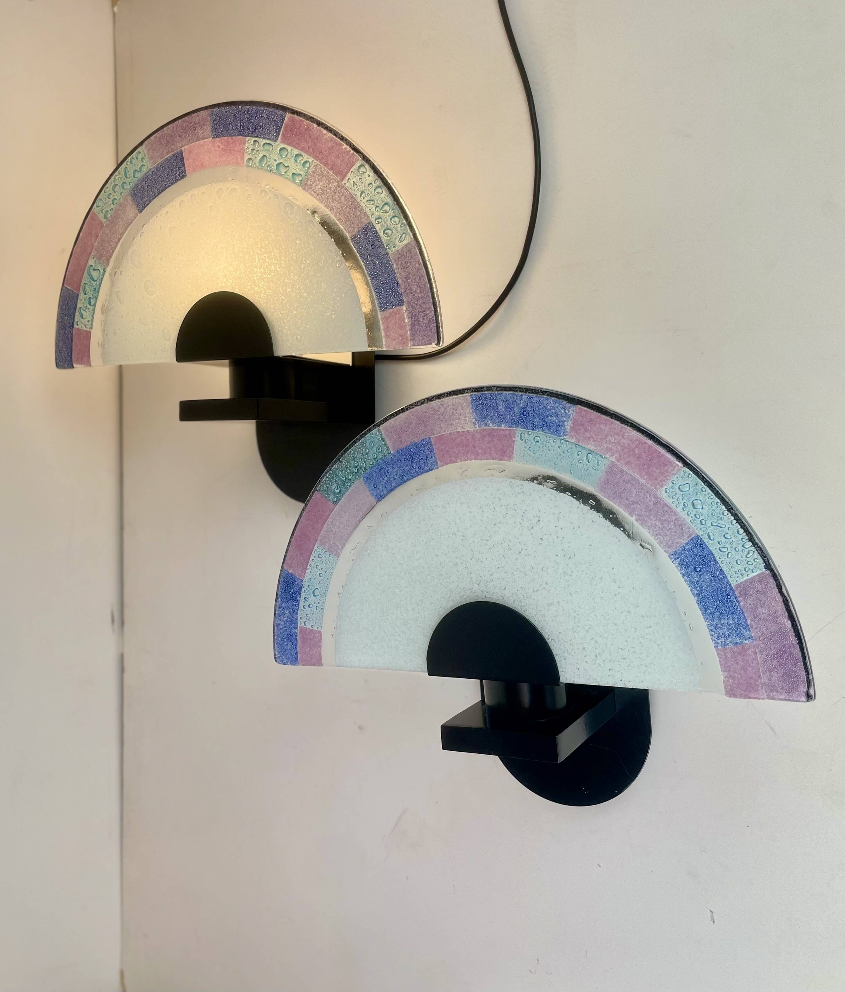 Pair of Post-Modern Murano Wall Sconces By Zonca, 1980s