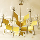 Sciolari brass and glass 8 arm chandelier, 1970s