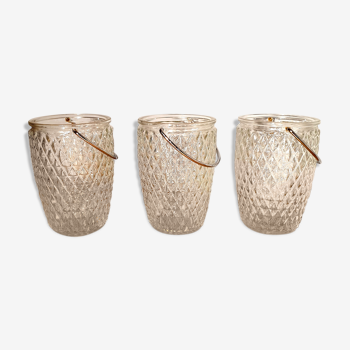 3 ice buckets in pressed glass