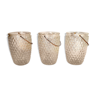3 ice buckets in pressed glass