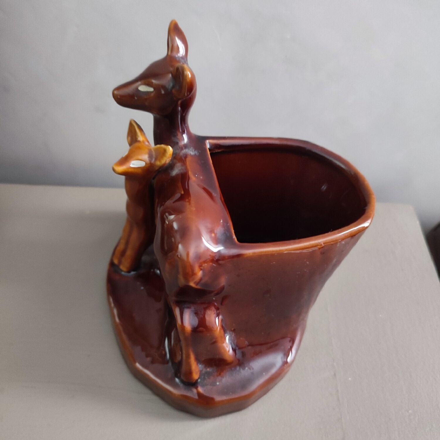 1950s earthenware pot in the shape of a fawn