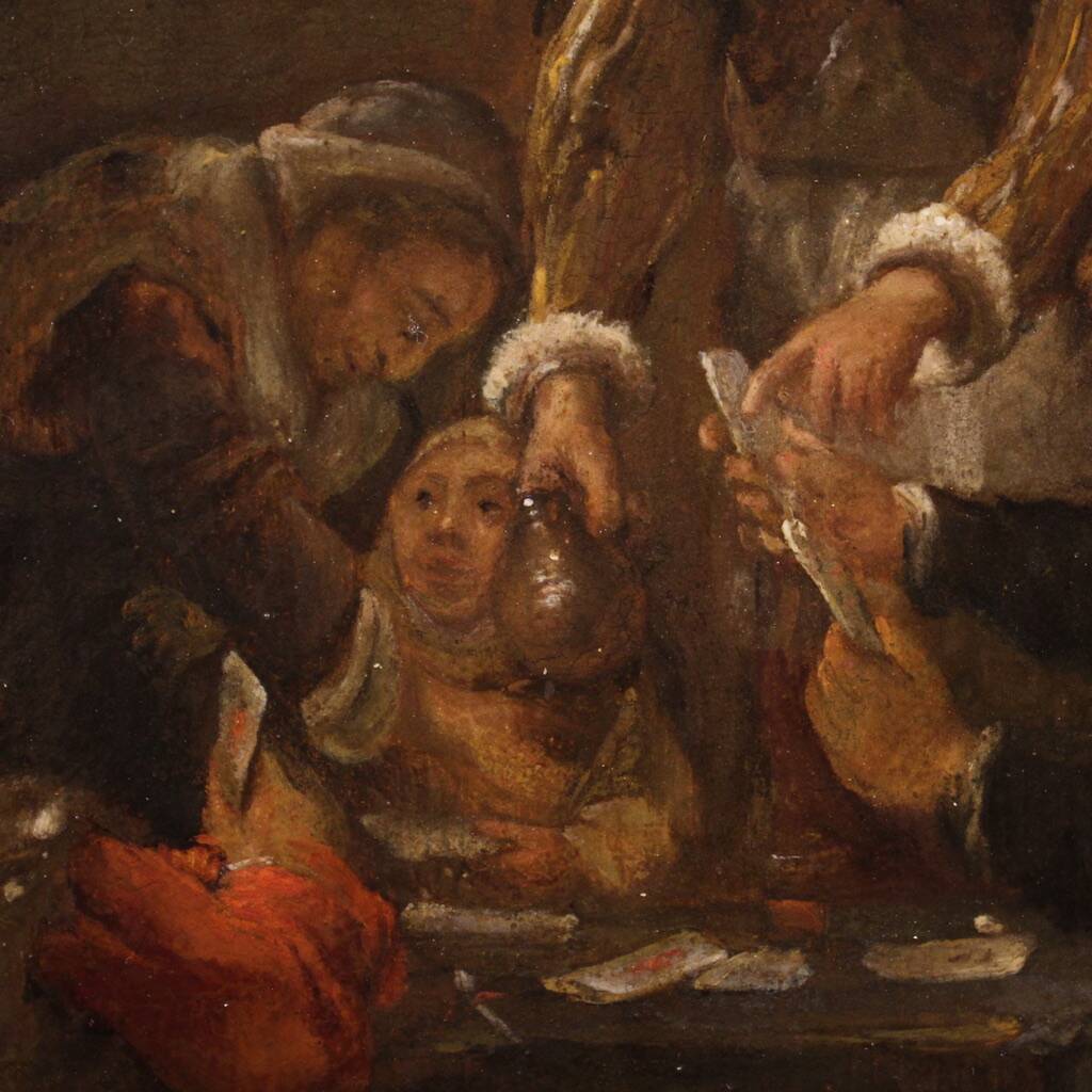 18th century Flemish painting on panel, card players