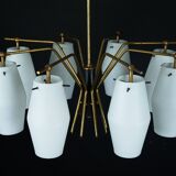 Mid-century chandelier with eight opaline glass shades