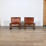 Pair of Riaza chairs in cognac leather by Paco Muñoz for Darro Gallery, Spain