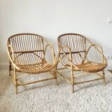Vintage rattan shell armchair