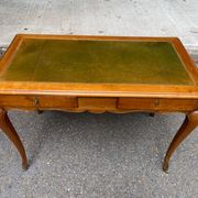 Louis XV style flat desk in solid cherry wood with pull-out extensions and leather top 19