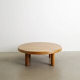 French Round Mid Century Wooden Coffee Sofa Table T02M Pierre Chapo, 1960s
