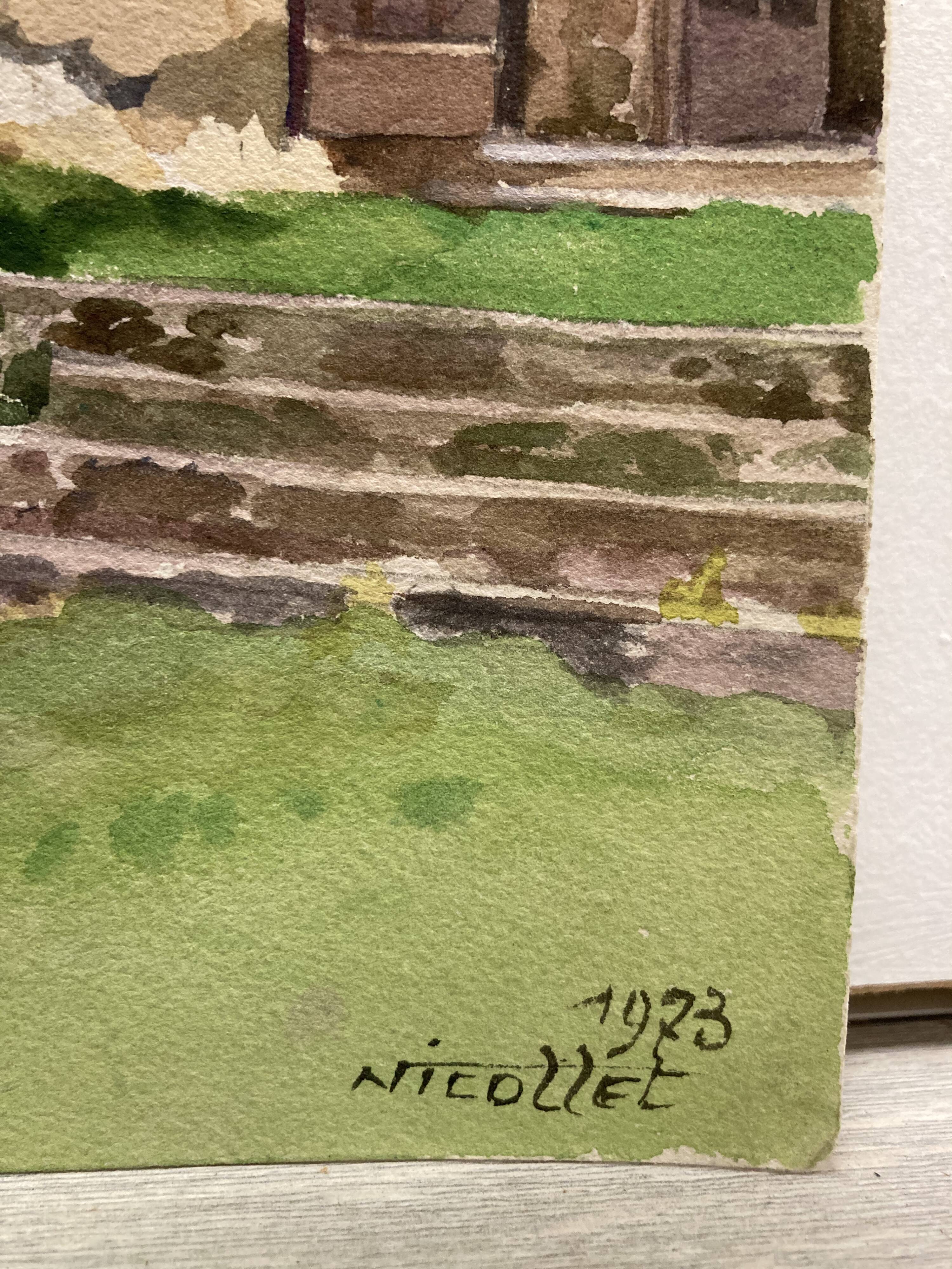 Vintage turret watercolor signed