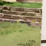 Vintage turret watercolor signed