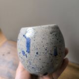 Speckled glazed stoneware ceramic cups, handmade in blue and white