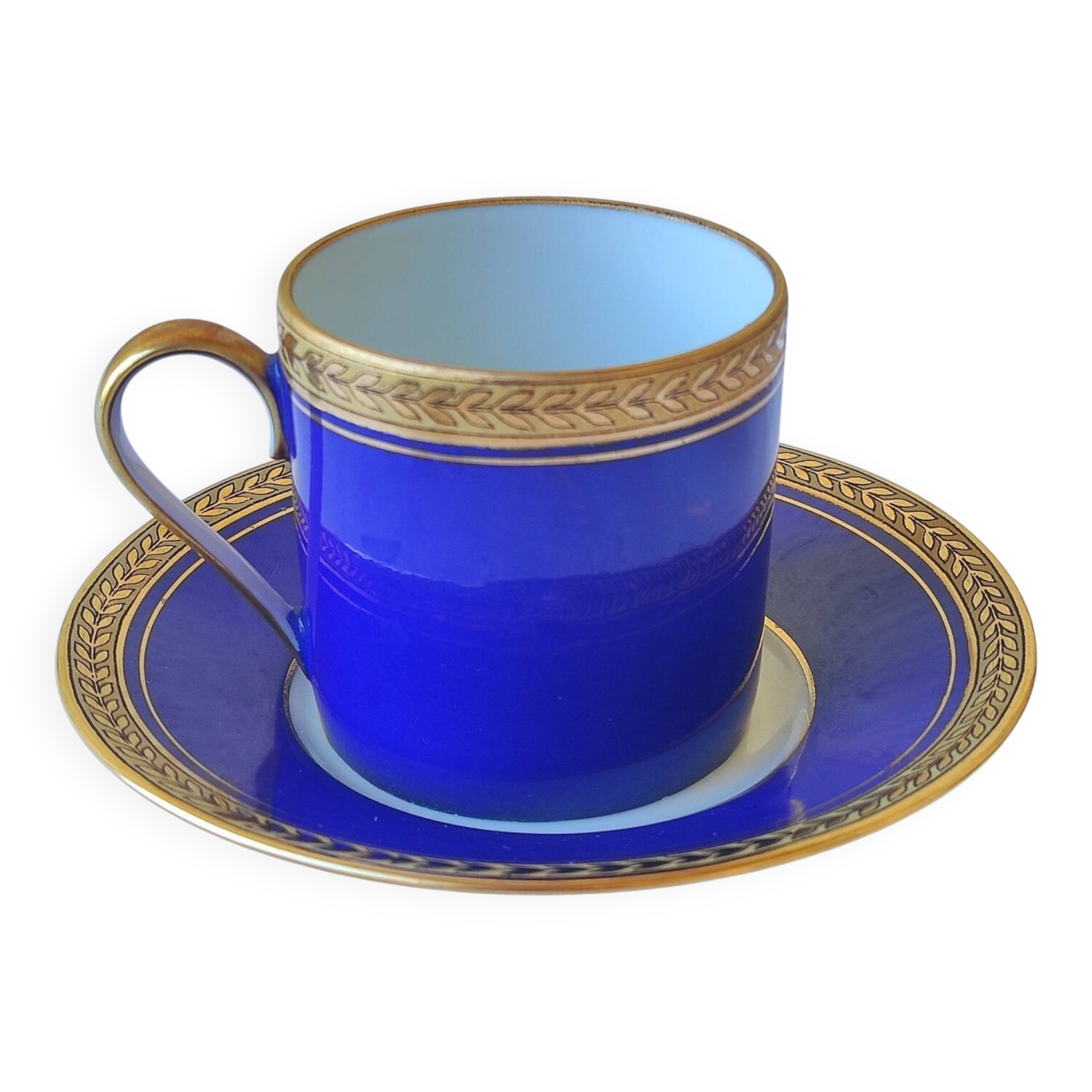 3 royal blue and gold cups and saucers - Royal Limoges porcelain