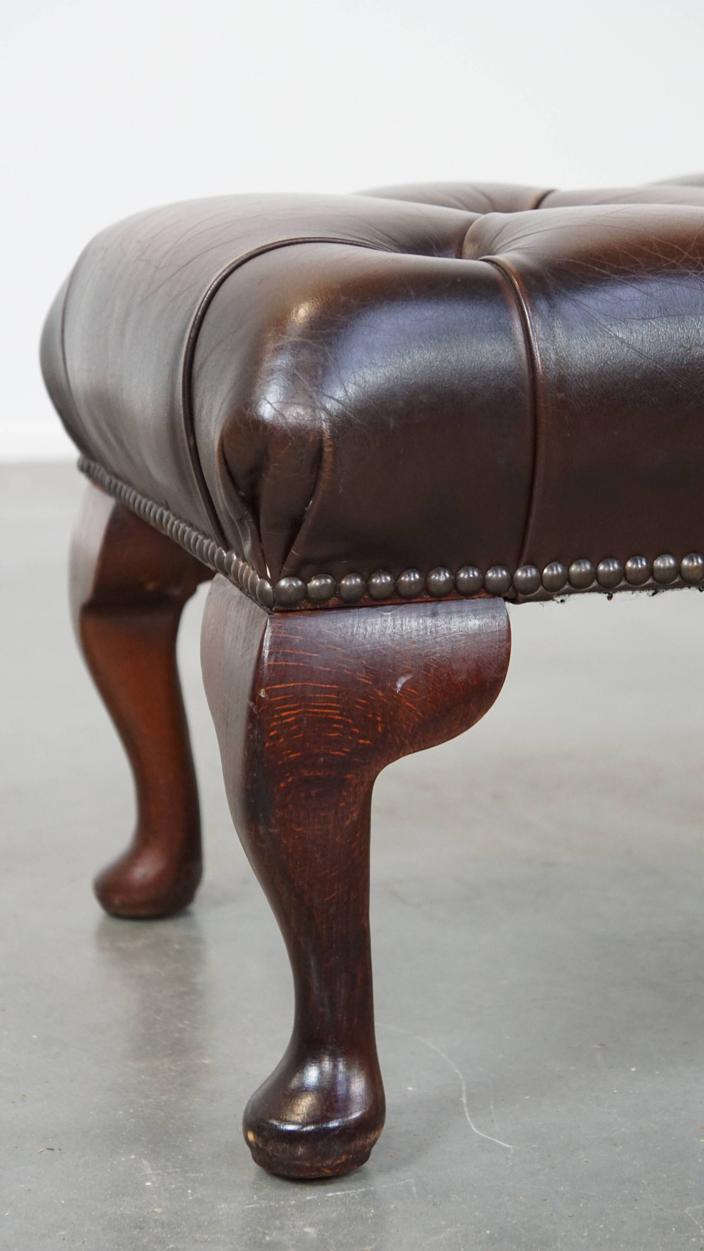 Dark brown cowhide leather Chesterfield ottoman
