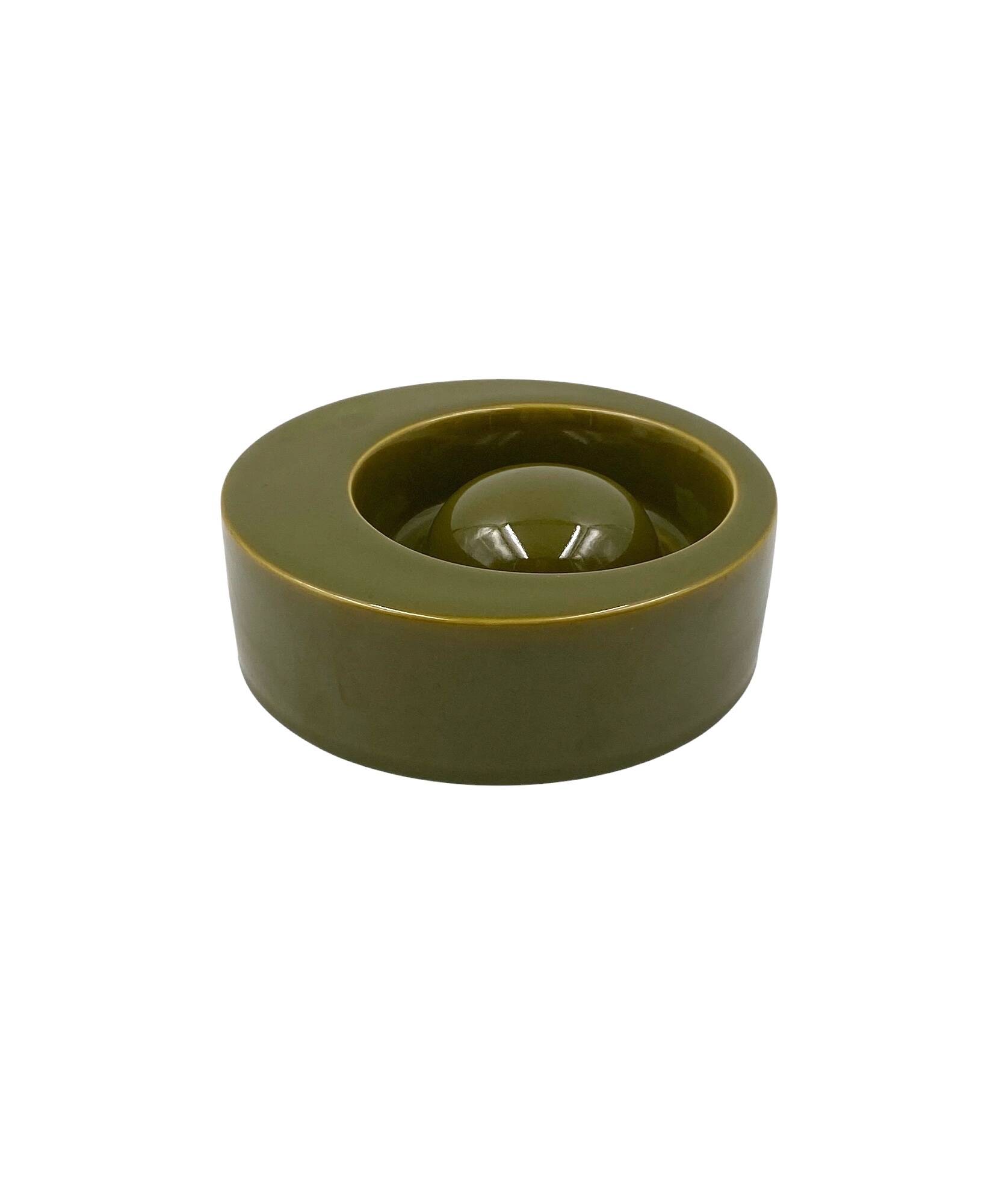 Mid-century green ceramic ashtray, Sicart Italy 1969