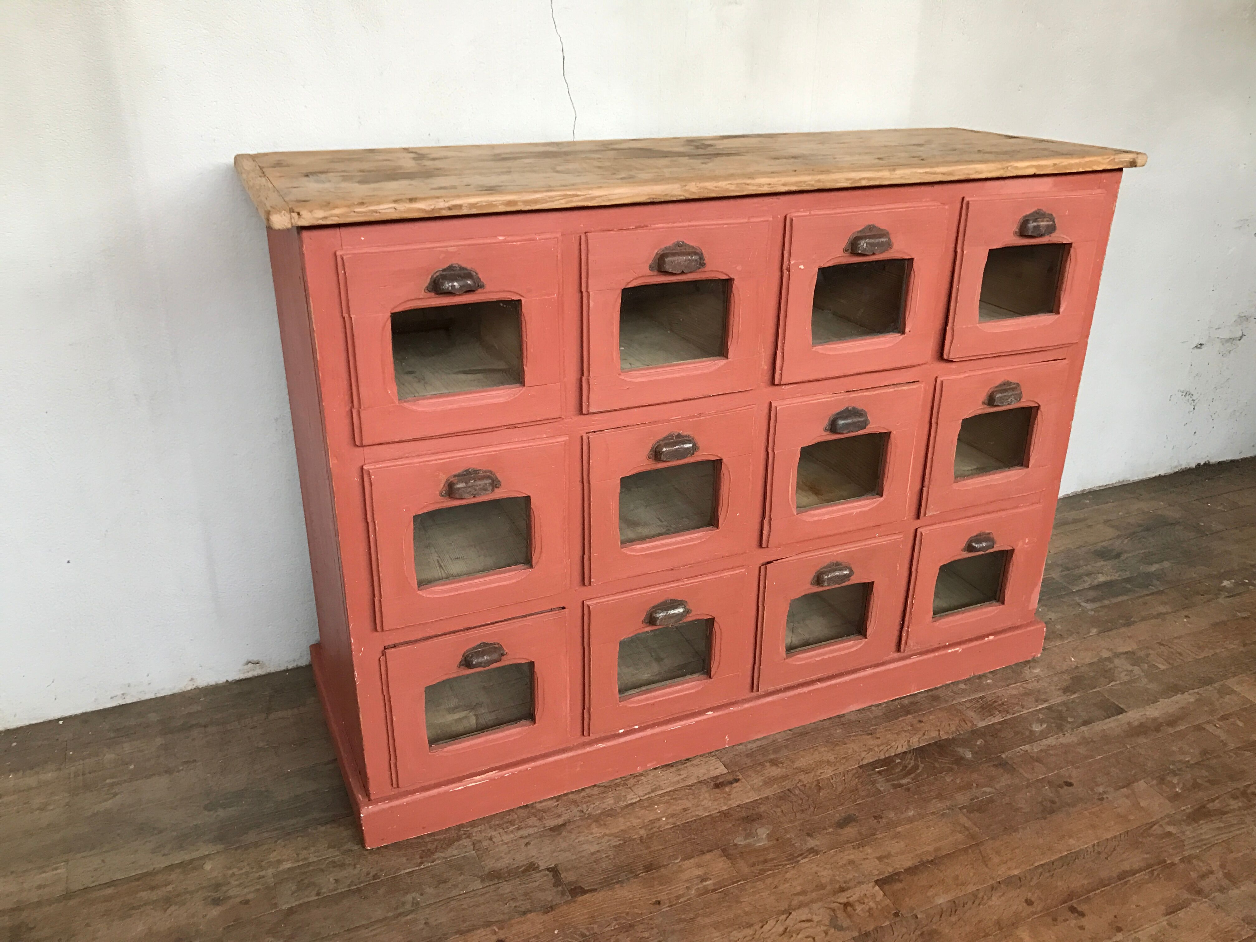 Former craft furniture with seed grocery drawers early 20th patinated
