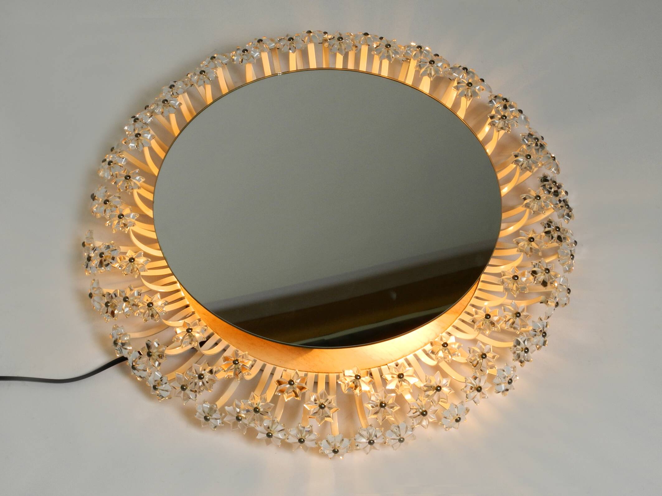Mid Century Münchner Zier-Form flower mirror illuminated by Schöninger