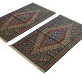 Pair of blue & green silk and wool kilims handmade persian rugs