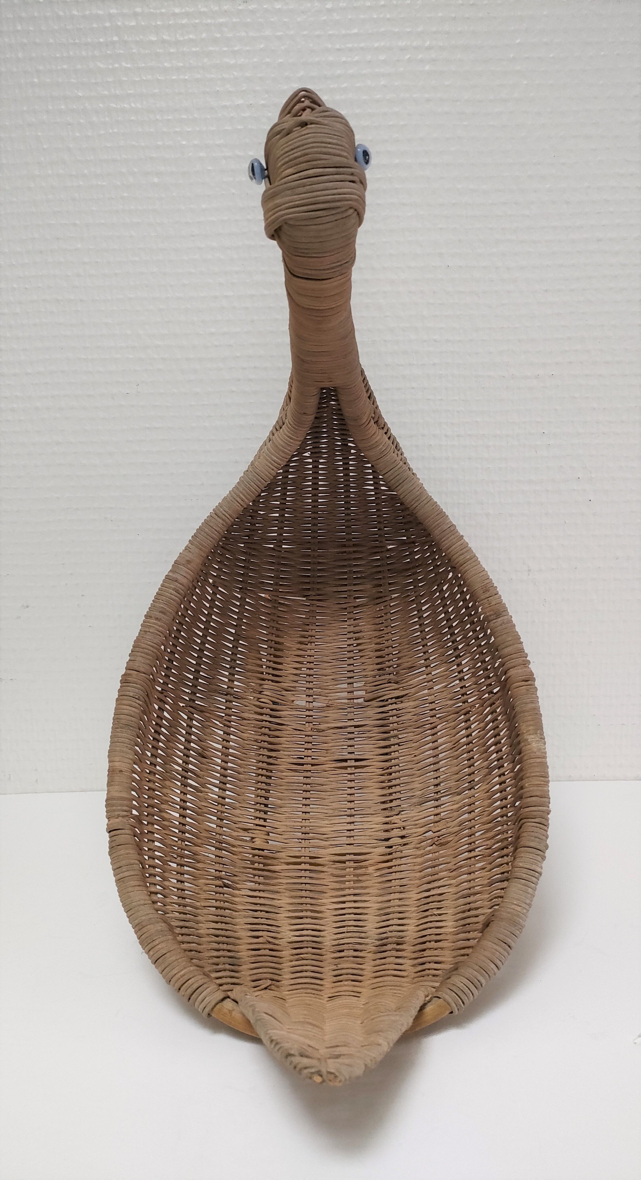 Zoomorphic basket bird, wicker braided vintage