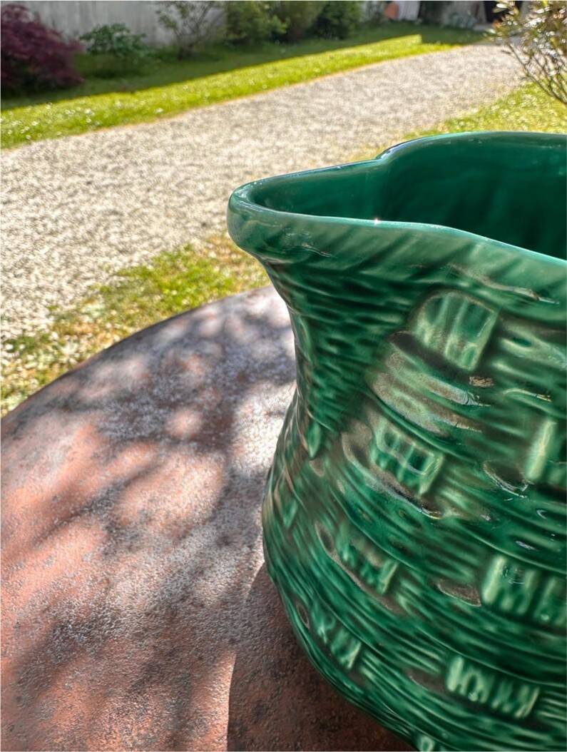 Vintage Pitcher Digoin & Sarreguemines France – Glazed Green Ceramic